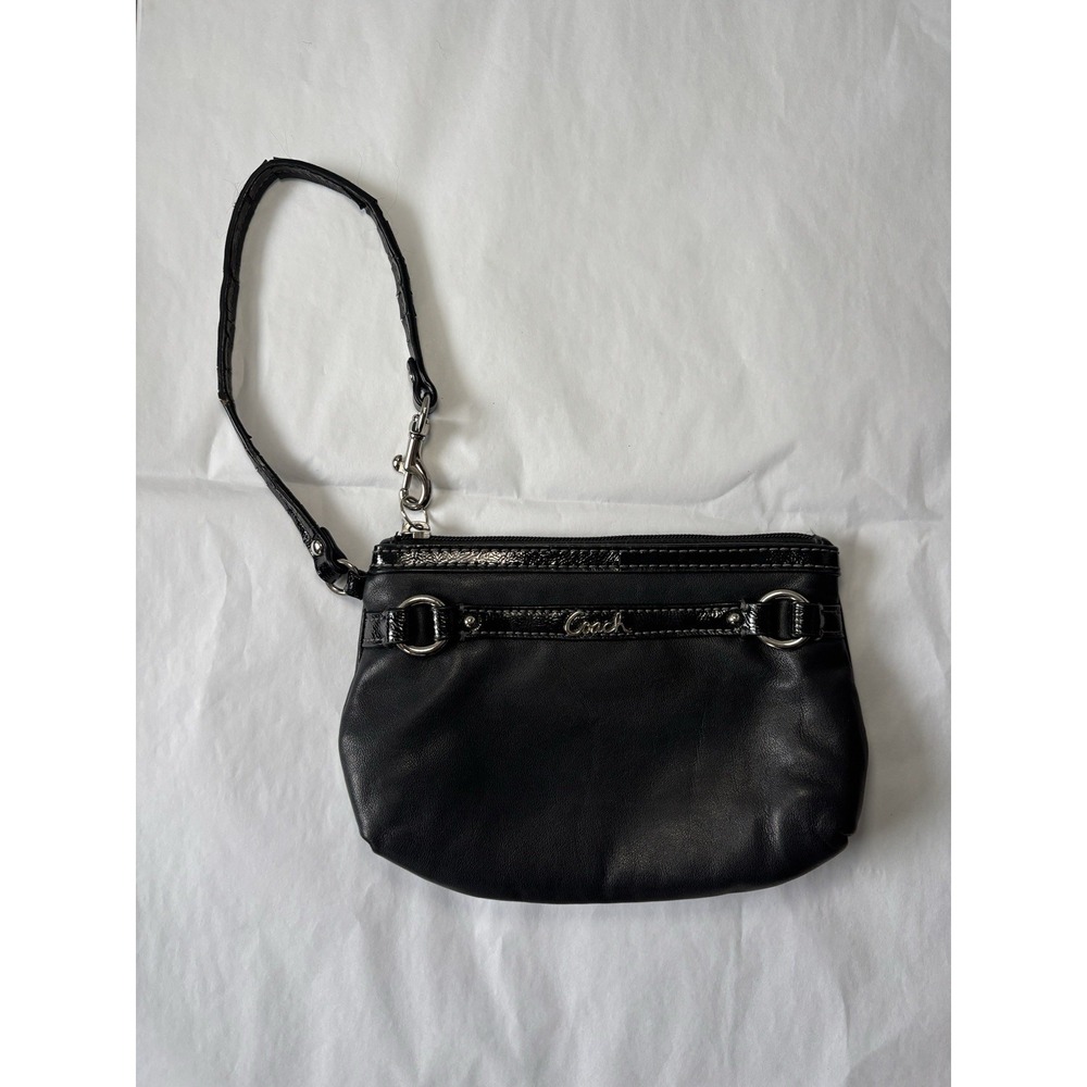 COACH Wristlet Gallery Medium Leather Wallet Zip Purse‎ Black Silver F48294